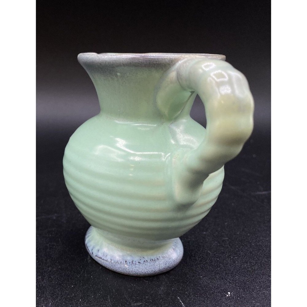 Vintage Small 3.5” Creamer Pitcher Jug Primitive Art Pottery Green Glaze # 125 - Picture 8 of 9